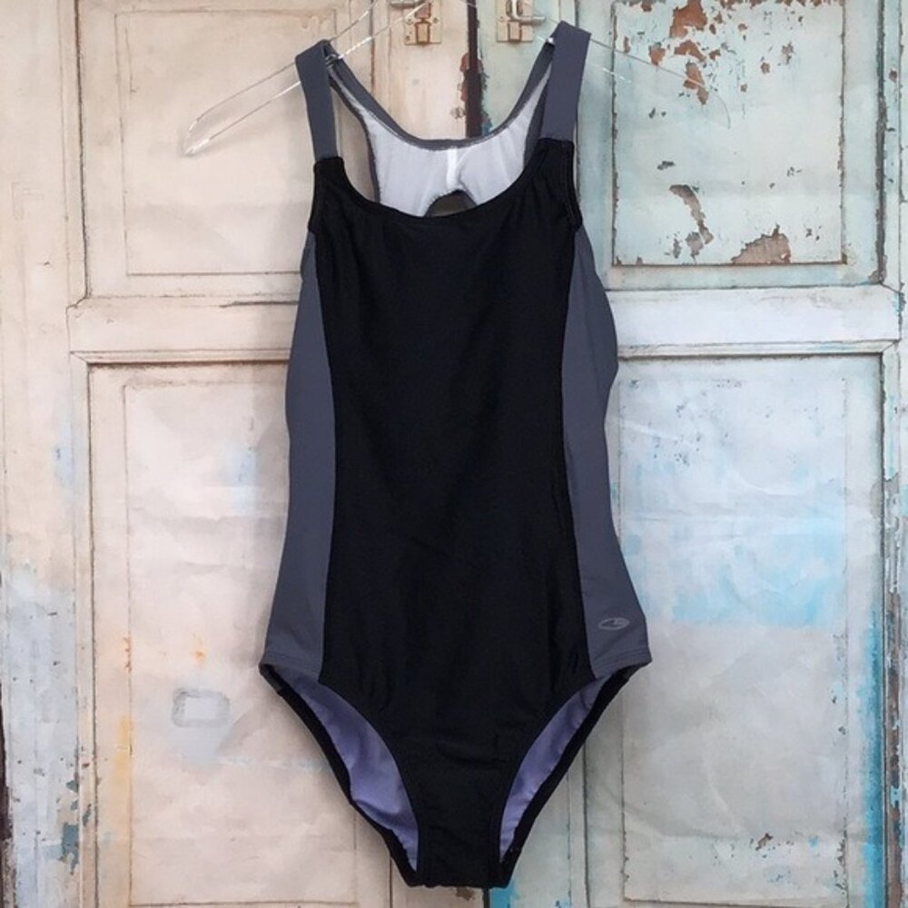 C9 By Champion Womens XS (0-2) One-Piece Active Swimsuit Black/Grey
